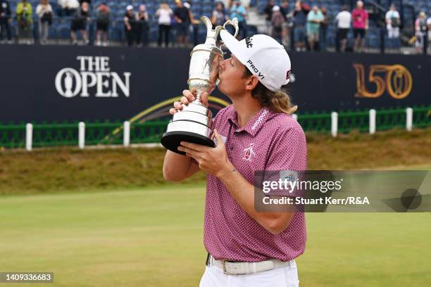 Cameron Smith of Australia kisses The Claret Jug in celebration of victory on the 18th green during Day Four of The 150th Open at St Andrews Old...