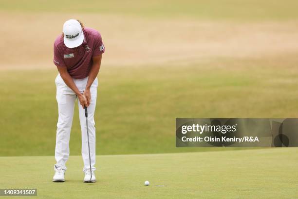 Cameron Smith of Australia putts on the eighteenth green during Day Four of The 150th Open at St Andrews Old Course on July 17, 2022 in St Andrews,...