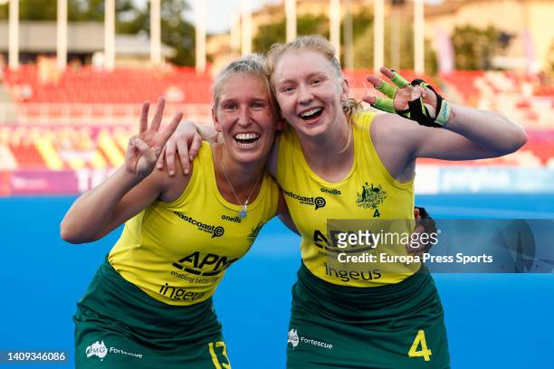 Harriet Shand and Amy Lawton of Australia pose for photo after winning the FIH Hockey Women's World Cup 2022, 3rd - 4th, hockey match played between...