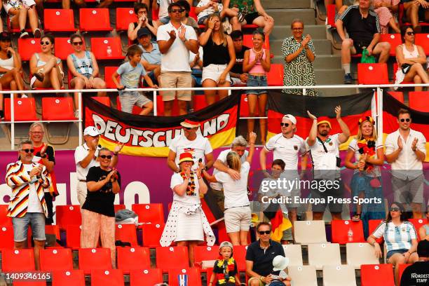 Fans of Germany celebrate a goal during the FIH Hockey Women's World Cup 2022, 3rd - 4th, hockey match played between Australia and Germany at Estadi...