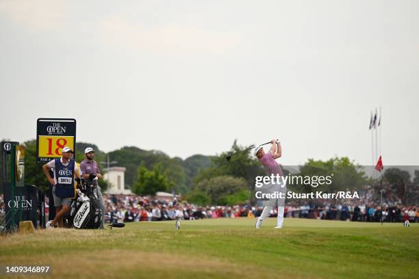 Cameron Smith of Australia tees off on the eighteenth hole during Day Four of The 150th Open at St Andrews Old Course on July 17, 2022 in St Andrews,...