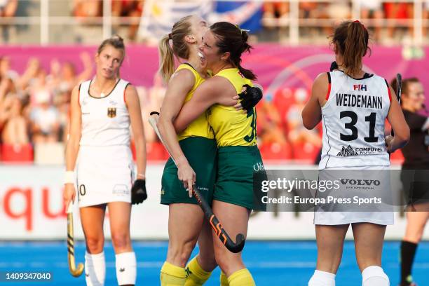 Stephanie Kershaw of Australia celebrates a goal during the FIH Hockey Women's World Cup 2022, 3rd - 4th, hockey match played between Australia and...