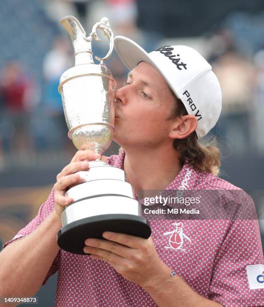 Cameron Smith kisses the Claret Jug trophy after winning The 150th Open at St Andrews Old Course on July 17, 2022 in St Andrews, United Kingdom.