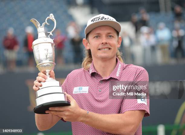Cameron Smith holds the Claret Jug trophy after winning The 150th Open at St Andrews Old Course on July 17, 2022 in St Andrews, United Kingdom.