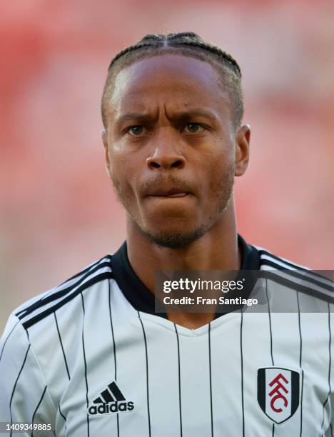 Bobby Reid of Fulham looks on during the Trofeu do Algarve match between Fulham and SL Benfica at Estadio Algarve on July 17, 2022 in Faro, Portugal.