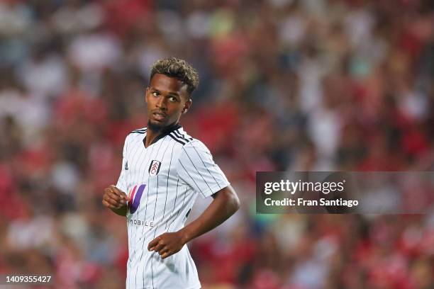 Tyrese Francois of Fulham looks on during the Trofeu do Algarve match between Fulham and SL Benfica at Estadio Algarve on July 17, 2022 in Faro,...