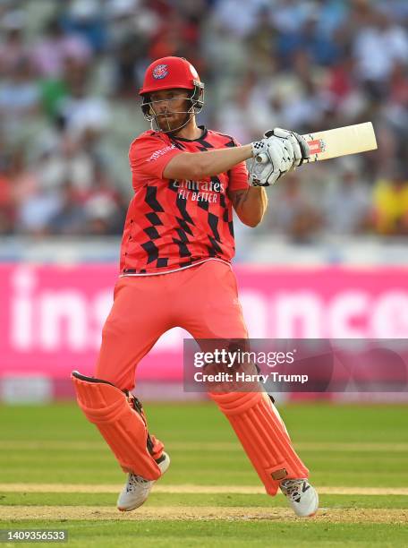 Phil Salt of Lancashire Lightning plays a shot during the Vitality Blast Final match between Lancashire Lightning and Hampshire Hawks at Edgbaston on...