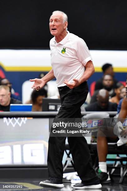 Head coach Rick Barry of the Ball Hogs reacts during the game against the Aliens in BIG3 Week 5 at Comerica Center on July 17, 2022 in Frisco, Texas.