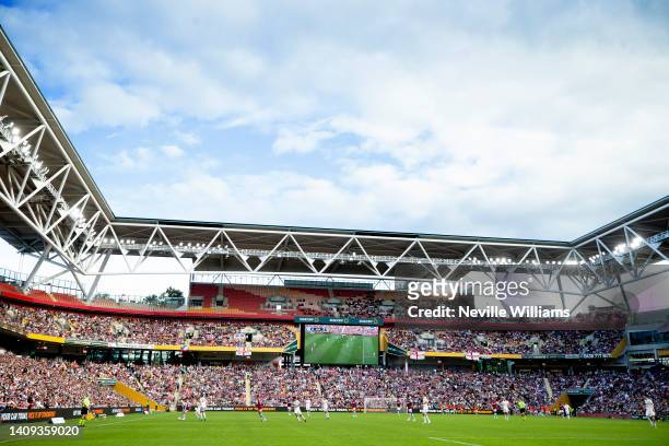 Aston Villa supporters during the 2022 Queensland Champions Cup match between Aston Villa and Leeds United at Suncorp Stadium on July 17, 2022 in...