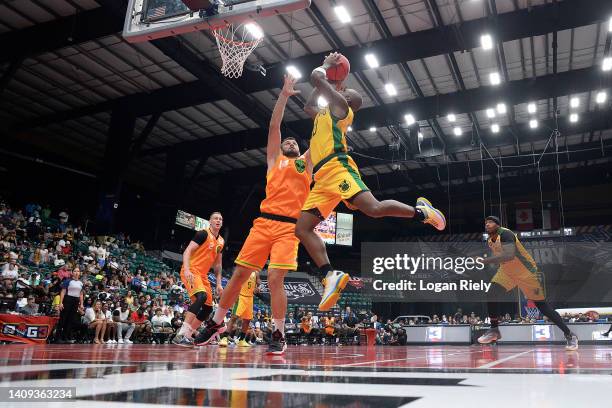 Jodie Meeks of the Ball Hogs shoots against Tomislav Ivosev of the Aliens during the game in BIG3 Week 5 at Comerica Center on July 17, 2022 in...