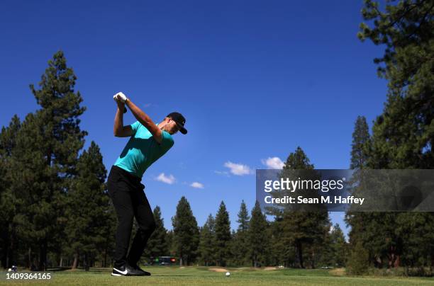 Cameron Davis of Australia plays his shot from the eighth tee during the final round of the Barracuda Championship at Tahoe Mountain Club on July 17,...