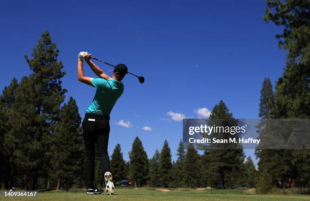 Cameron Davis of Australia plays his shot from the eighth tee during the final round of the Barracuda Championship at Tahoe Mountain Club on July 17,...