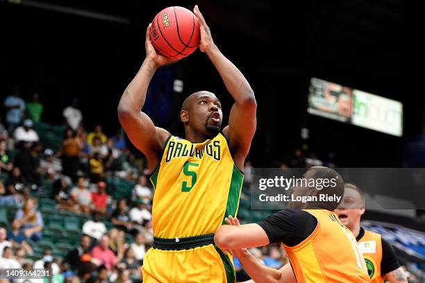 Stacy Davis of the Ball Hogs looks to shoot against the Aliens during the game in BIG3 Week 5 at Comerica Center on July 17, 2022 in Frisco, Texas.