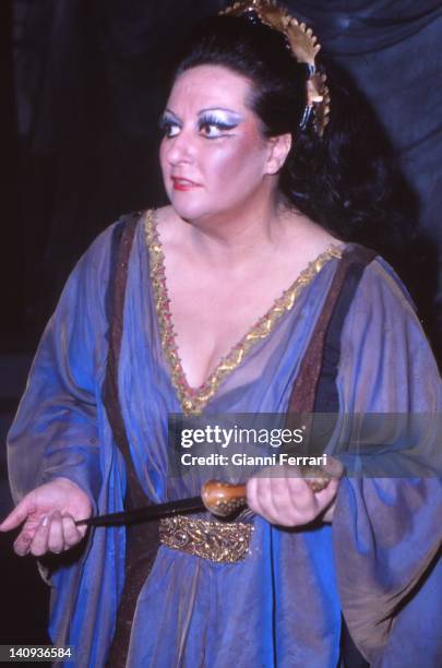 The Spanish opera singer Montserrat Caballe during a performance of an opera Barcelona, Spain.