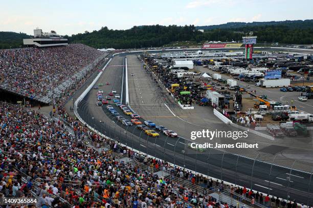 General view of racing during the NASCAR Cup Series Ambetter 301 at New Hampshire Motor Speedway on July 17, 2022 in Loudon, New Hampshire.