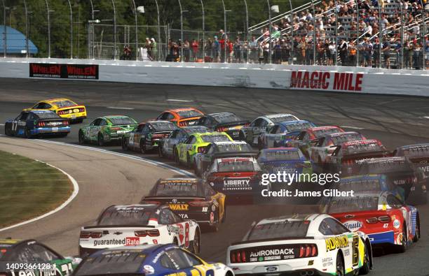 General view of racing during the NASCAR Cup Series Ambetter 301 at New Hampshire Motor Speedway on July 17, 2022 in Loudon, New Hampshire.