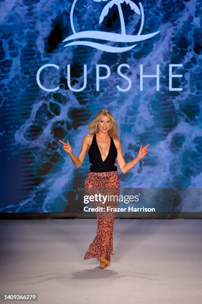 Model walks the runway for Cupshe x Jojo Fletcher Collection during Paraiso Miami Beach Beach Resort 2023 at The Paraiso Tent on July 17, 2022 in...