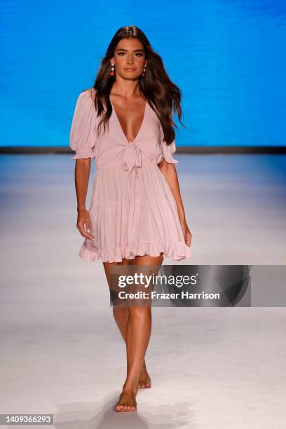 Model walks the runway for Cupshe x Jojo Fletcher Collection during Paraiso Miami Beach Beach Resort 2023 at The Paraiso Tent on July 17, 2022 in...