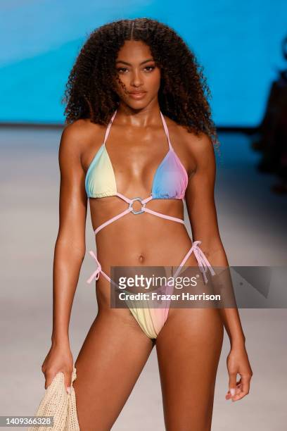Model walks the runway for Cupshe x Jojo Fletcher Collection during Paraiso Miami Beach Beach Resort 2023 at The Paraiso Tent on July 17, 2022 in...