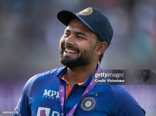 Rishabh Pant of India after the 3rd Royal London Series One Day International between England and India at Emirates Old Trafford on July 17, 2022 in...