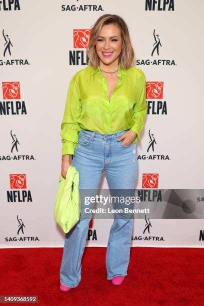 Alyssa Milano attends Launch of Actors & Athletes: Unions for Democracy at Jean-Georges Beverly Hills on July 17, 2022 in Beverly Hills, California.