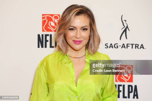 Alyssa Milano attends Launch of Actors & Athletes: Unions for Democracy at Jean-Georges Beverly Hills on July 17, 2022 in Beverly Hills, California.
