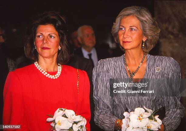 The Queen Sofia Spanish and Swedish Queen Silvia, during the visit of the Kings of Sweden to Spain Madrid, Spain.