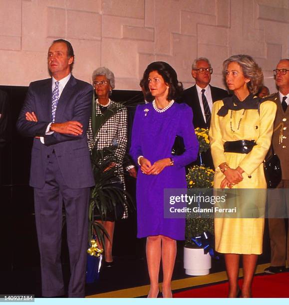 The Spanish Kings Juan Carlos and Sofia with Silvia, Queen of Sweden , during her visit to Spain Madrid, Spain.