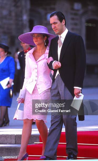 The Infanta Elena and her husband Jaime de Marichalar at the wedding of the Infanta Cristina, 4th October 1997, Barcelona, Spain.