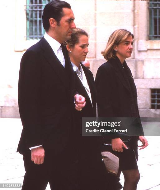 Jaime de Marichalar, his wife the Infanta Elena and Infanta Cristina in the memorial of Juan de Borbon, father of Spanish King Juan Carlos, First...