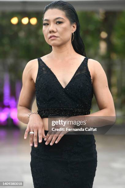 Model walks the runway for Magnifique by Victoria Henley during the Lan Of Fashion Runway Showcase: Miami Swim Week on July 17, 2022 in Miami Beach,...