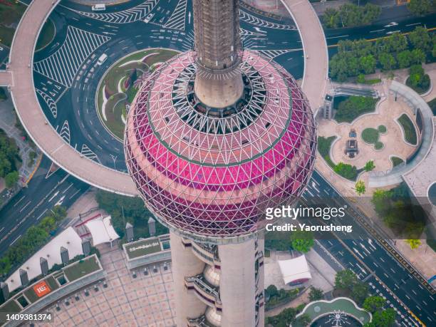 top view of shanghai oriental pearl tower - circular business district stock-fotos und bilder