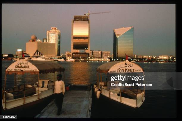 Modern buildings stand December 20, 1996 in Dubai, United Arab Emirates. Since the 1960s the UAE has progressed from a largely subsistence economy to...