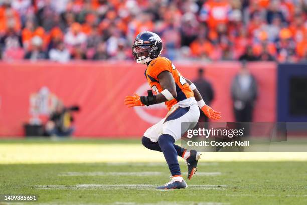 Nate Hairston of the Denver Broncos defends against the Cincinnati Bengals during an NFL game at Empower Field At Mile High on December 19, 2021 in...