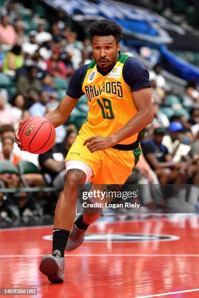 Leandro Barbosa of the Ball Hogs dribbles against the Aliens during the game in BIG3 Week 5 at Comerica Center on July 17, 2022 in Frisco, Texas.