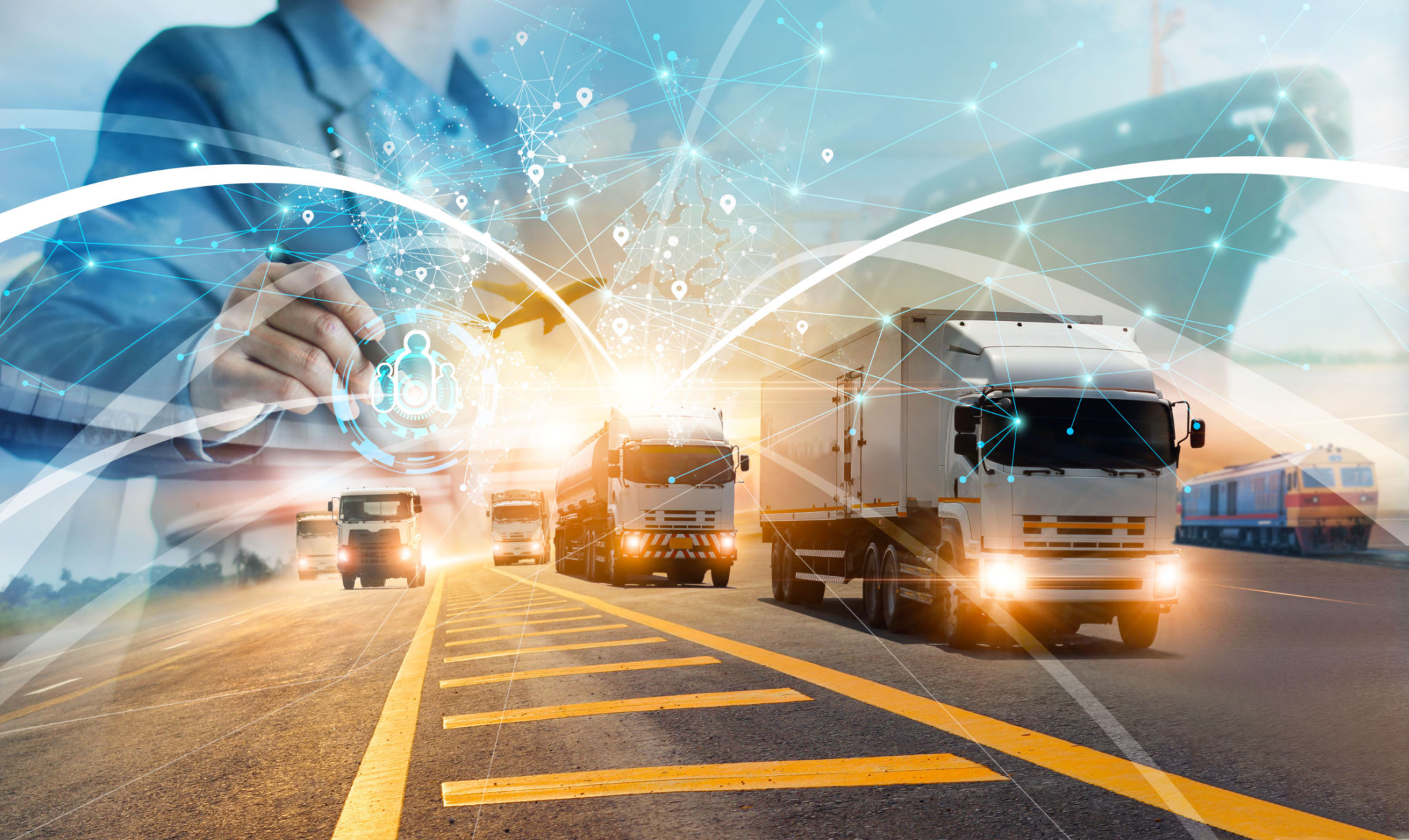 Transport and logistic concept, Manager and engineer checking and control logistic network distribution and customer data for logistic Import export on global network background Transport and logistic concept, Manager and engineer checking and control logistic network distribution and customer data for logistic Import export on global network background