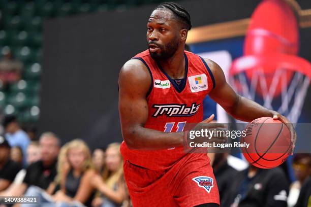 Jeremy Pargo of the Triplets drives toward the hoop against the 3 Headed Monsters during the game in BIG3 Week 5 at Comerica Center on July 17, 2022...