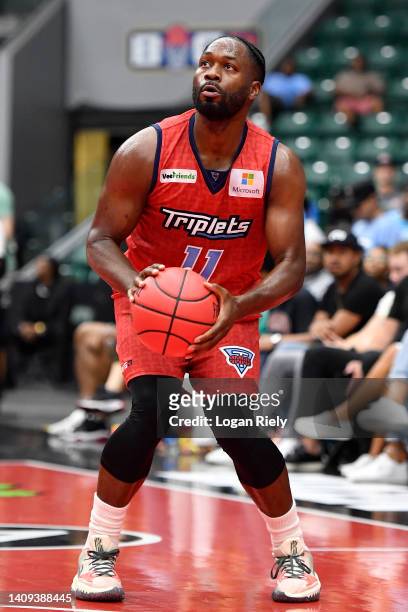 Jeremy Pargo of the Triplets shoots against the 3 Headed Monsters during the game in BIG3 Week 5 at Comerica Center on July 17, 2022 in Frisco, Texas.