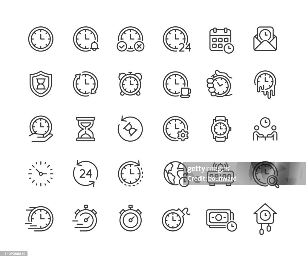 Time and Clock Line Icons. Editable Stroke.
