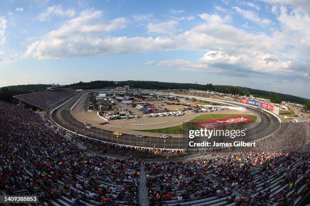 General view of racing during the NASCAR Cup Series Ambetter 301 at New Hampshire Motor Speedway on July 17, 2022 in Loudon, New Hampshire.