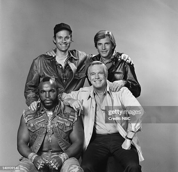 Season 1 -- Pictured: Dwight Schultz as 'Howling Mad' Murdock, Dirk Benedict as Templeton 'Faceman' Peck, George Peppard as John 'Hannibal' Smith,...