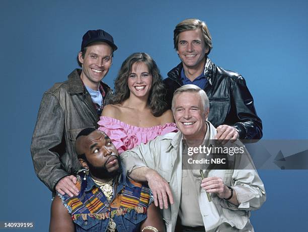Season 1 -- Pictured: Mr. T as Sgt. Bosco "B.A." Baracus, Dwight Schultz as Capt. H.M. "Howling Mad" Murdock, Melinda Culea as Reporter Amy Amanda...