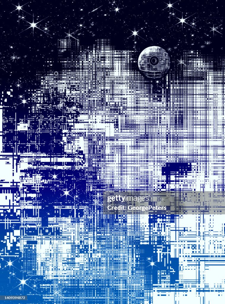 Futuristic outer space background with glitch technique