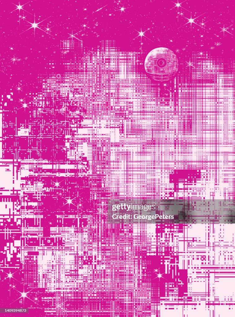 Futuristic outer space background with glitch technique