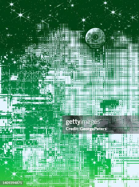 futuristic outer space background with glitch technique - alternative fictional universe stock illustrations