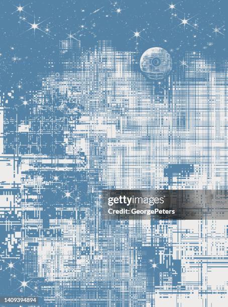 futuristic outer space background with glitch technique - star wars stock illustrations