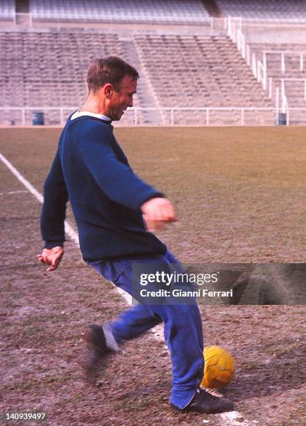 The Uruguayan soccer player of Real Madrid Emilio Santamaria training in the stadium Santiago Bernabeu Madrid, Spain.