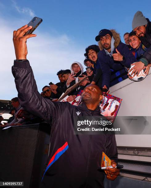 Crystal Palace head coach Patrick Vieira greets fans during a Crystal Palace pre-season training session at Melbourne Cricket Ground on July 18, 2022...