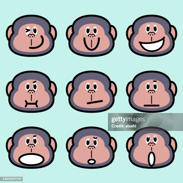 ilustrações, clipart, desenhos animados e ícones de ícone de expressão facial bonito do gorila ou macaco - monkey emoji