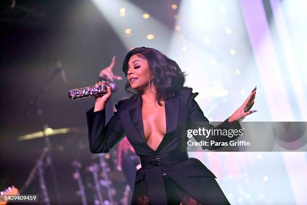 Singer Ashanti performs onstage during HelloBeautiful Interludes Live presents Ashanti at Terminal West on June 08, 2022 in Atlanta, Georgia.